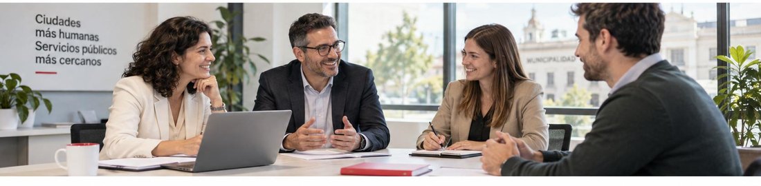 Equipo directivo de una institución revisando una propuesta en la sala de reuniones