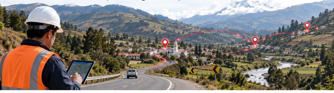 Un técnico provincial revisa el estado de la vía rural desde un mirador, con los centros poblados conectados